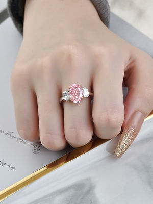 Trang sức kim cương Lab 3.52ct Nhẫn kim cương hình bầu dục màu hồng 10 Mohs