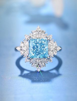 Giá cắt 3ct VS Nhẫn kim cương màu xanh tổng hợp 18k Vàng trắng Nhẫn đính hôn phát triển trong phòng thí nghiệm