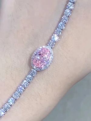 2.87ct Kim cương hồng Tay đeo tay quần vợt hình bầu dục cắt lỏng kim cương tổng hợp