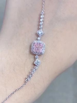 Cushion Cut Lab tạo ra vòng tay kim cương màu hồng màu kim cương 1.52ct