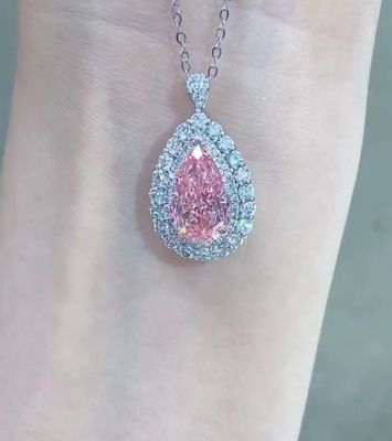 Phòng thí nghiệm tổng hợp tạo Pear kim cương dây chuyền vòng cổ 3.46ct VS1 Màu hồng