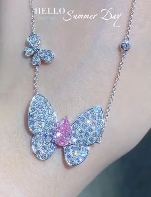 Đặt hàng theo yêu cầu của phòng thí nghiệm kim cương dây chuyền vòng cổ Pear Cut Butterfly Shape 1.67ct