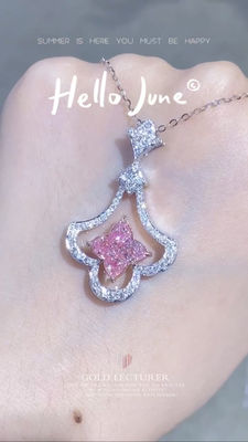 Bốn lá hoa hoa hoa Lily cắt phòng thí nghiệm trưởng thành kim cương dây chuyền Fancy hồng 2.93ct