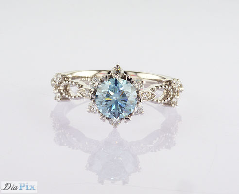 Vòng cưới kim cương màu xanh CVD 1.01ct được sản xuất trong phòng thí nghiệm 18K White Gold Set IGI Certified
