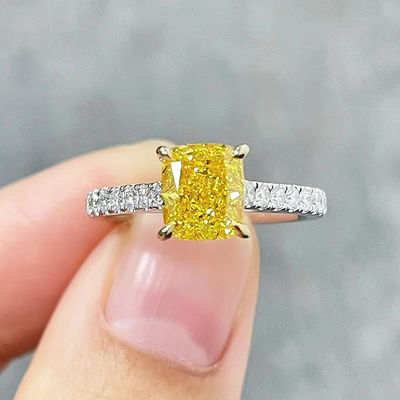 18K vàng trắng phòng thí nghiệm tạo kim cương nhẫn đính hôn 1.05ct Fancy Vivid Yellow