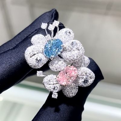 18k hình bầu dục hai màu phong cách nhẫn phòng thí nghiệm lớn màu hồng kim cương nhẫn sang trọng và thiết kế tinh tế cho bữa tiệc cho bữa tiệc