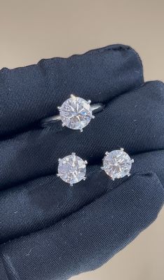 Classic T Six Prongs Phòng thí nghiệm trưởng thành Nhẫn kim cương Vòng tai sản xuất tùy chỉnh
